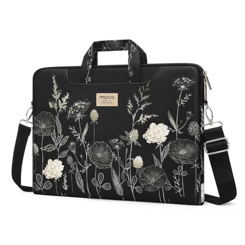 MOSISO Laptop Bag for Women, 17.3 inch Computer Bag Compatible with MacBook, HP, Dell, Lenovo, Asus, Notebook, 17-17.3 inch Laptop Messenger Shoulder Sleeve with Strap, Retro Flower