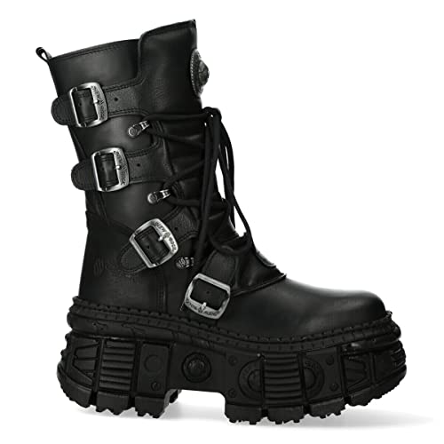 New Rock WALL373-S5 Mens Black Leather Platform Goth Boots 12