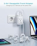 VINTAR Universal Travel Adapter Kit, 5ft Detachable Extension Cord with 2 AC Outlets & 3 USB(2 USB C), Type A/C/G/D/I/M International Power Adaptor for US to Europe UK India South Africa Japan