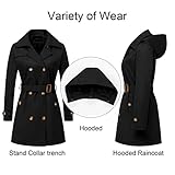 CREATMO US Women's Trench Coats Lightweight Jacket Slim Spring Fall Overcoat Outerwear with Belt Black XL