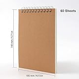 HOZEON 20 PCS A6 Size Top Spiral Bound Sketch Notebooks, Blank Kraft Brown Cardboard Cover Sketch Pad for Animation, Sketching, Drawing, Doodling and Journaling, 60 Sheets for Each Pad