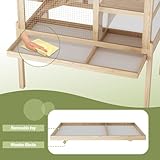 Timechee Guinea Pig House for 2 with Stand, Small Animals Rabbit Cages with a Pull Out Tray, Wooden 2 Stories Indoor Large Hamster Habitat Playpen with Ramp, Hideout, Platform, Pull Out Tray, Natural