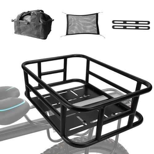 Rear Bike Basket,Bike Basket with Waterproof Liner and Cargo Net,Easy to Install,Maximum Load 100LB,Large Adults Bicycle Baskets Back of E-Bike and Bicycle