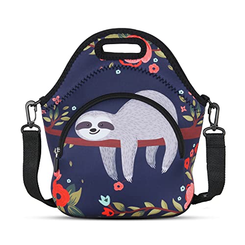 Violet Mist Neoprene Insutated Lunch Bag with Pocket Shoulder for Women Cute Animal Cartoon Lunch Box Resuable Waterproof LunchBag Tote with Zipper Food Container Gift for Men Adult Work Picnic Travel