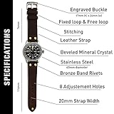 WTI WORLD TIME INTERNATIONAL WW2 Military Watch - Vintage Luftwaffe Aviator Watch, Automatic Movement. Genuine Leather Strap and 10 ATM Water Resistant. WW2 Memorabilia.