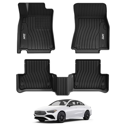 3W Floor Mats for Mercedes Benz CLA (2020-2025) / GLA (2021-2025), TPE All Weather Custom Fit Floor Liner for Benz CLA,1st & 2nd Row Full Set TPE All-Weather Custom Fit Car Liners, Black