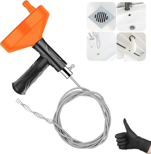 Drain Snake Auger 33 Feet, Plumbing Snake Drain Hair Clog Removal Tool, Sink Unclogger Drain, Heavy Duty Toilet Snake Auger, Cleaner Tool for Bathroom Kitchen Tub Shower Drain Clog Remover with Gloves