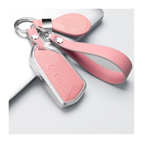 Alloy Leather Car Key Case Cover Compatible for VW Golf 8 MK8 ID.3 ID.4 Cupra Skoda Octavia A8 SEAT Leon MK4 Formentor Tarraco(Powder with keychain)