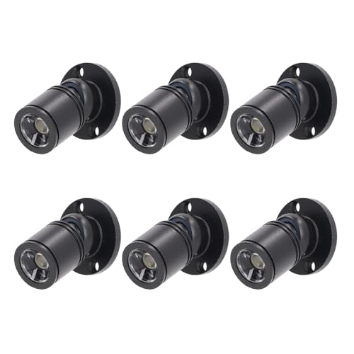 KONPWAY Dimmable 12V LED Mini Spotlights for Display - 1.5W Daylight 6500K, Tiny Spotlights for Displays with Dimmer, Black - Pack of 6