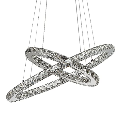 TSOAEKL Suspension De Chambre À Coucher En Anneau Créatif, Lampe Suspendue De Salle À Manger En Métal Avec Abat-Jour En Feuille De Verre Cristal, Lampes De Suspension De Salon À Led Modernes De 36 W,