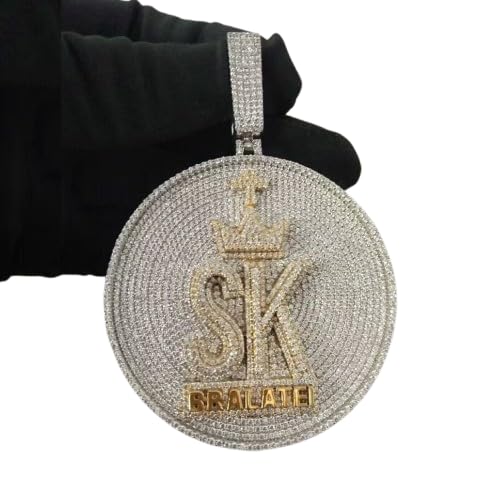 icedout Fully Iced Out Moissanite Diamond Custom Men's Lucky Name Crown Letter Bling Hip mHop Rapper Pendant 14K Gold Plated Luxury Design Round Circle Hip Hop Pendant 925 Sterling Silver Jewelry