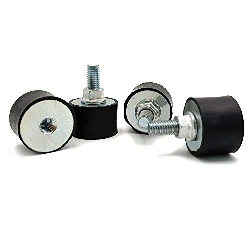 M10 Rubber Studs Shock Absorber Anti-Vibration Isolator Mounts, Rubber Cylindrical Vibration Isolation Mount for Air Compressors Garage Motor Diesel Engines with Non-Slip Nuts, 4 Pack Double Stud