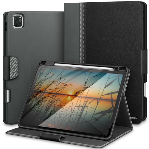 KingBlanc Case for iPad Pro 11 inch 4th/3rd/2nd/1st Generation (2022/2021/2020/2018) with Pencil Holder, PU Leather Protective Stand Folio, Auto Sleep/Wake, Multi-Angles for Viewing/Typing, Black
