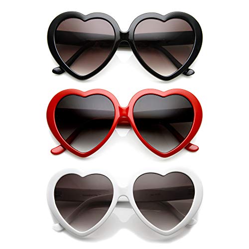 zeroUV Large Oversized Womens Heart Shaped Sunglasses Cute Love Fashion Eyewear (Deluxe 3-Pack (Black/Red/White))