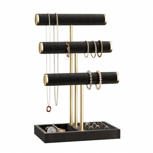 bussdis 3 Tier Bracelet Holder Display - Detachable T Bar Black Velvet Bracelet Holder, Jewelry Holder Organizer for Bracelet, Necklace, Watches, Rings