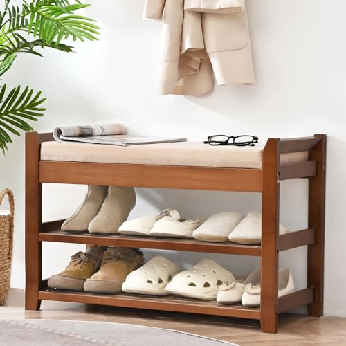 PETKABOO Shoe Rack Bench with Cushion, Shoe Rack for Front Door Entrance, Shoe Bench with Storage for Entryway Hallway Bedroom Living Room