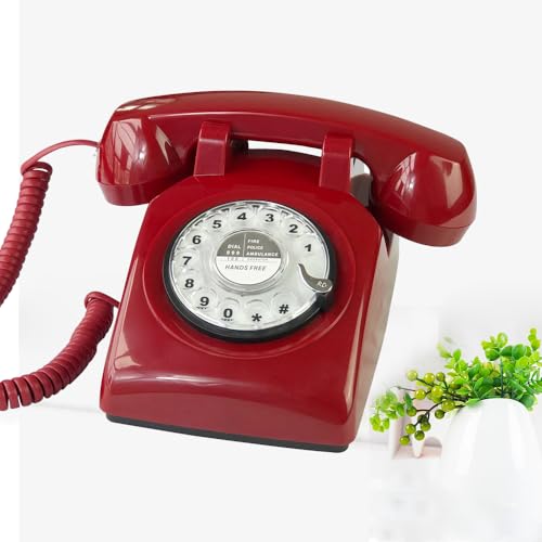 TelPal Red Retro Telephone Wired Classic 1960's Rotary Dial Home Office Phone Hands Free Antique Landline Telephone for Seniors Gift