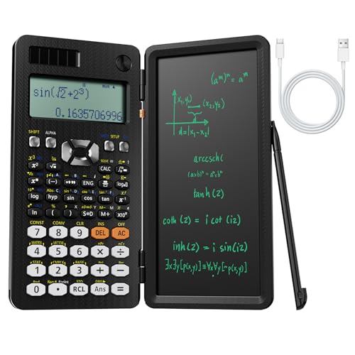 NEWYES Rechargeable Scientific Calculators 991ES MAX, 417 Functions, Writing Pad, Foldable Hard Case, 4-Line Written Display Advanced Calculators for Students School Engineering, Dual Power, Black