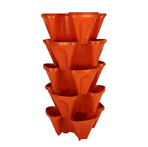 Large 64 Quart Stackable Planter 5-Pack - Grow More in Less Space - Plant Pots and Stack - DIY Vertical Gardening System - for Growing Veggies, Herbs, Garden Greens, Starwberries (Terracotta)