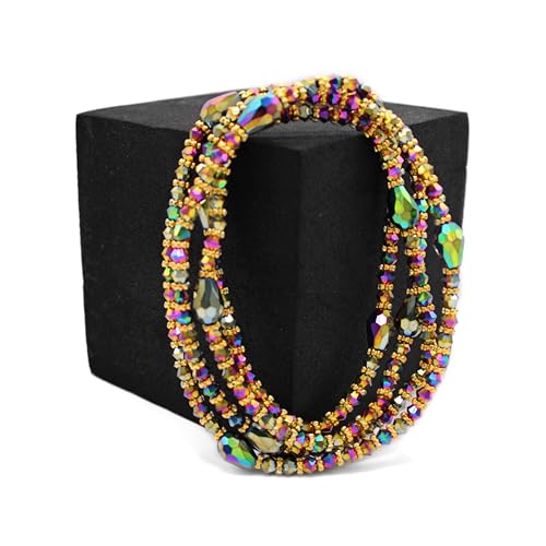 Jaljali Handmade African Waist beads from West Africa Senegal. Strethy Unique beads with a sparkle to them. Made with Long Lasting Durable material (36 Inches, Rainbow)