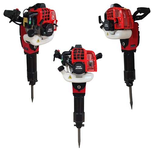 52cc Gas Jack Hammer, 2 Stroke Gasoline Powered Demolition Jack Hammer Petrol Concrete Breaker Punch Impact Drill with Point and Flat Chisel for Construction Metalworking Projects
