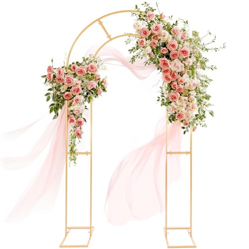 GRENTY Open Arch Backdrop Stand,7.2 FT Metal Double Arch Backdrop Frame U Shaped Wedding Arches for Wedding Ceremony, Baby Shower, Birthday Party, Graduation Party, Photo Backdrops (Gold)