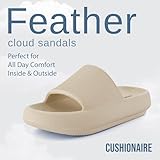 CUSHIONAIRE Feather Slides – Comfortable Cloud Cushion House Slippers for Women, Indoor Outdoor EVA Foam Foot Spa Shower Shoes, Non-Slip Arch Support, KHAKI 6