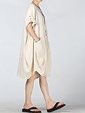 Minibee Women's Ruffle Oversize Casual Midi Dresses with Pockets (M, Beige)