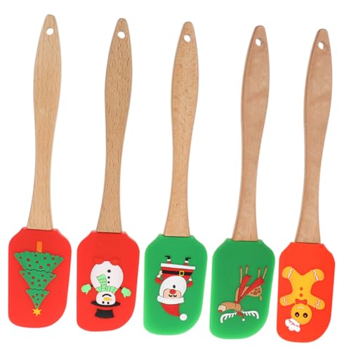 FELTECHELECTR 5Pcs Christmas Baking Spatulas Set Ergonomic Kitchen Cream Scrapers for Baking Holiday Baking Tools Reusable Kitchen Accessories Mixed Style