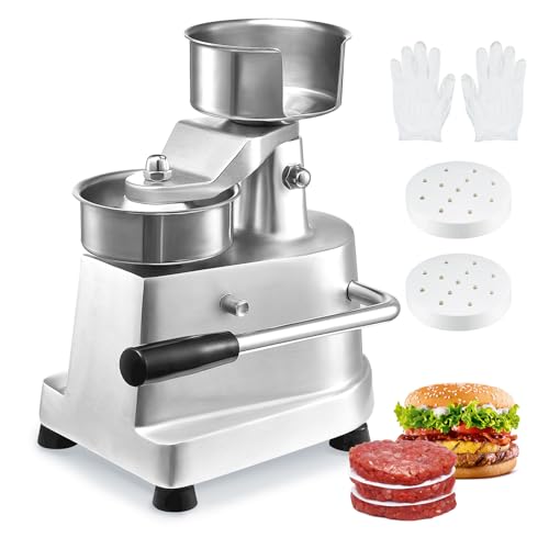 VEVOR Commercial Burger Patty Maker, 100mm/4inch Hamburger Beef Patty Maker, Heavy Duty Food-Grade Stainless Steel Bowl Burger Press Machine, Kitchen Meat Forming Processor with 1000 Pcs Patty Papers