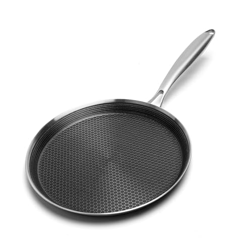 Innerwell Nonstick Crepe Pan 12 inch Stainless Steel Crepe Pan Honeycomb Coating Flat Skillet Tawa Dosa Tortilla Pan,Omelet Pan with All Stove Tops Available, Induction Compatible