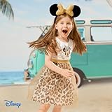 Disney Minnie Mouse Girls Dress Leopard Print Tulle Skirt Glitter Waistband Sleeveless Summer Outfit School Holiday Clothes Brown 6-7 Years