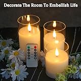 LEDHOLYT Rechargeable Flameless Candle, Flashing LED Pillar Real Wax Candle with Remote Control and Timer, Upgraded Teardrop Wick, Clear Glass Electronic Candles, 1 Set of 3