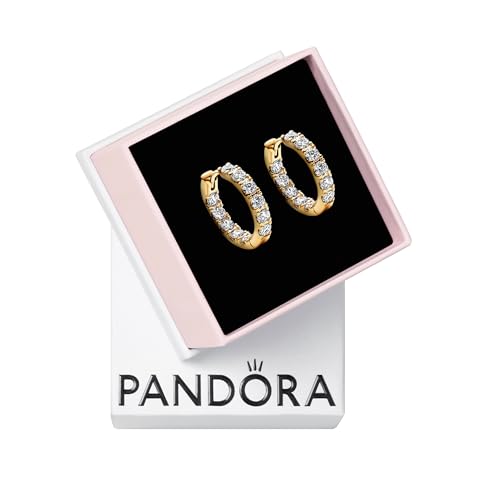 PANDORA Timeless Sparkling Row Eternity Hoop Earrings - Gift for Her - 14k Gold Hoop Earrings with Clear Cubic Zirconia - Jewelry for Women - With Gift Box