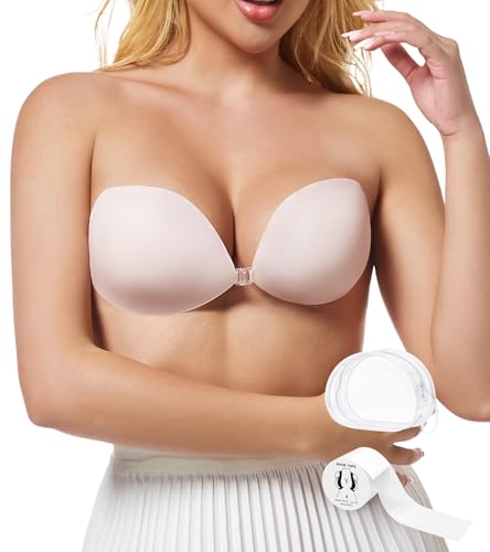 Strapless Sticky Bra Push Up-Silicone Adhesive Backless Bra for Big Bust Stick On Breast Cups Reusable Invisible Covers