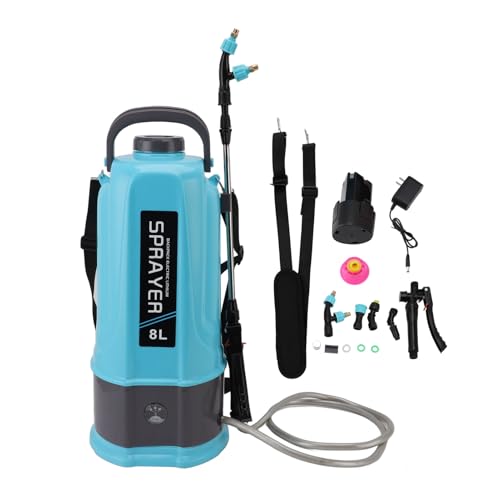 Battery Powered Backpack Sprayer Adjustable Pressure Agricultural Electric Sprayer with 5 Nozzles for Weeding Spraying Cleanings (US Rules 8L)