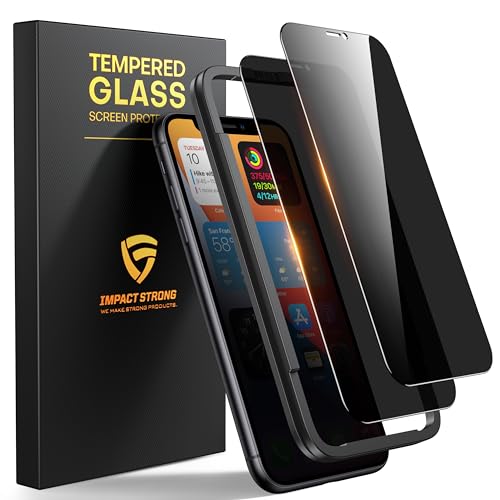 ImpactStrong Privacy Glass Screen Protector, 2 Pack for iPhone 11/XR [6.1 Inch], 9H Hardness, Tempered Glass, Anti-Scratch, Case Friendly, Fingerprint Resistant, Easy Install Kit