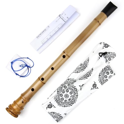 Traditional Musical Instrument D Key 5 Holes Japan Style Shakuhachi D/E Key Musical Instruments Bamboo Flute With Root Woodwind Instrument (1.8 D Key)