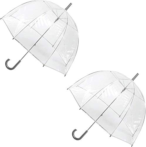 totes Adult Clear Bubble Umbrella with Dome Canopy, Lightweight Design, Wind and Rain Protection Umbrella, Clear - 2pk, Adults - 51" Canopy