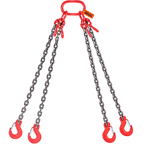 VEVOR Chain Sling, 5/16 Inch X 5 Ft Lifting Chains with Hooks, G80 Engine Chain Hoist Lifts, 11000LBS Lifting Sling Chains for Engine Hoist, Engine Lift Chain 5T with 4 Leg Grab Hooks and Adjusters