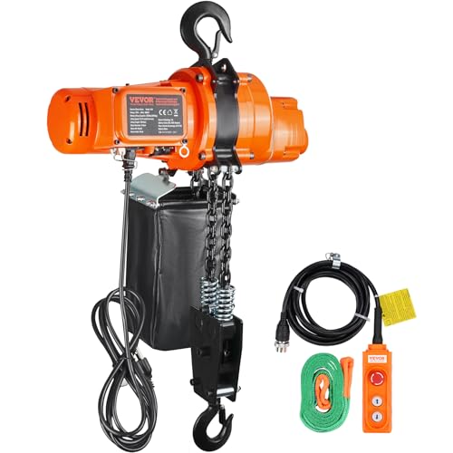 VEVOR Electric Chain Hoist, 2200 lbs Load Capacity, 10 ft Lifting Height, 120V Single Phase Overhead Crane with Chain, 10 ft Wired Remote Control for Garage, Shop, Hotel, and Home