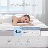 Bedsure Twin XL 4.5 Inch Memory Foam Mattress Topper for College Dorm, Dual Layer 2.5 Inch Gel Memory Foam and 2 Inch Waterproof Mattress Pad Dorm Room Essential, Extra Long Twin Pillow Top Topper