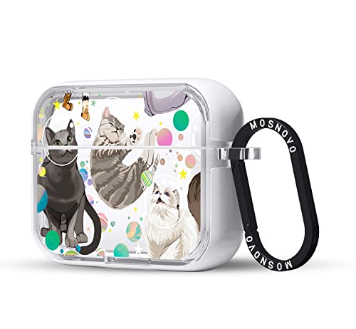 MOSNOVO Case for Airpods Pro & Airpods Pro 2, Protective Clear Case with Shockproof Dual Layer Hard Luxe Metal Ring Designed for Airpods Pro 2 Generation - Space Cat