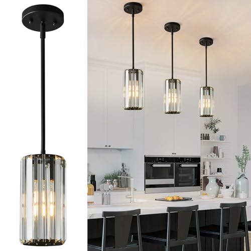 zhllmq Black Pendant Lighting Modern Pendant Light Mini Crystal Chandeliers Adjustable Pendant Light Fixture for Kitchen Island Dinning Room Corridor Bedroom(Black 3-Pack)