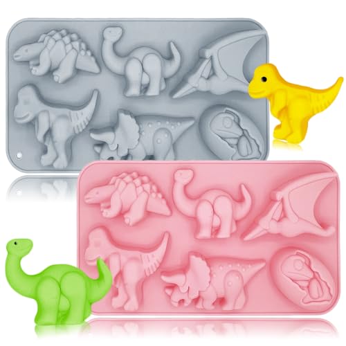 2 Pack Dinosaur Molds Silicone 6 Cavity 3D Dinosaur Themed Baking Mould Tray DIY Baking Tool for Kid's Cartoon Dino Chocolate Cake Topper Dessert Mousse Pastry Handmade Soap Crayons