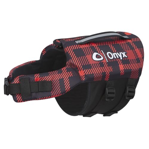 ONYX Neoprene Dog Life Vest, Red Plaid, X-Small