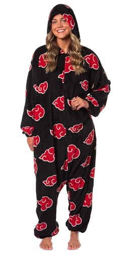Bioworld Naruto Kigurumi Shippuden Akatsuki Red Clouds Adult Costume Pajama Union Suit for Men Women (CloudV1, Small/Medium)