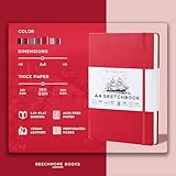 BEECHMORE BOOKS Sketch Book, A4 8.5 x 11.5 inch Blank Sketchbook for Drawing, Paint and Draw, 156 Pages Thick Paper 160gsm, Hardcover Leather Art Notebook, Boxed for Gifts (Scarlet Red)