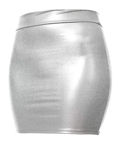 NE PEOPLE Women's Mini Skirt – Stretch Knit Bodycon Slim Fit Pencil Solid Skirts Made in USA NEWSK09 Silver S