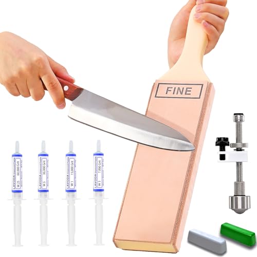 LAVODA F-LSPJ 4-Side Leather Strop & Knife Sharpening Jig with Diamond Paste, Knife Stropping Block for Sharpening & Honing Knives Tools, Woodcarving, Chisels, Straight Razor, Watch, Ring